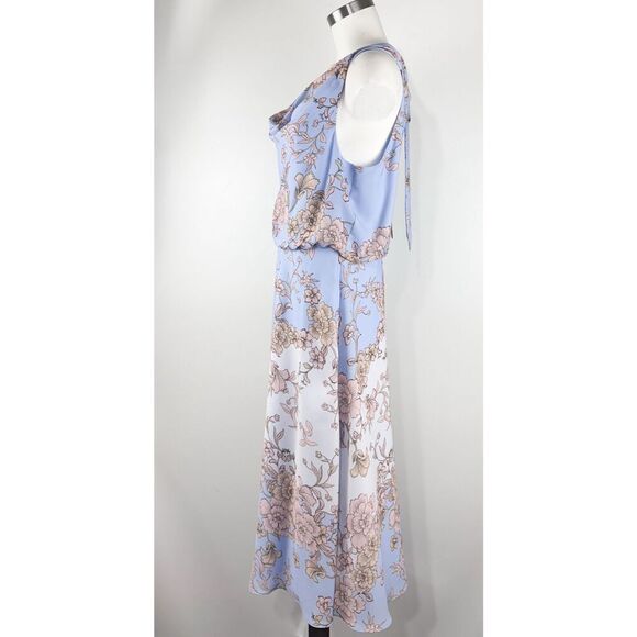 VINCE CAMUTO Floral Cowl Neck Bow Back Crepe Midi Spring Dress Size 11 - Picture 2 of 8